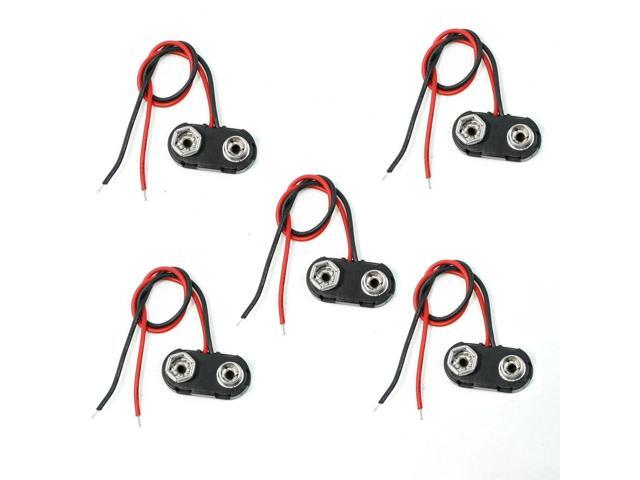Unique Bargains 5 Pcs I Type 9V Battery Clip Connector Cable Cord Black