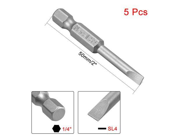 5Pcs 1/4' Hex Shank 50mm Length Magnetic SL4 Slot Head Screwdriver Bits S2 Alloy Steel