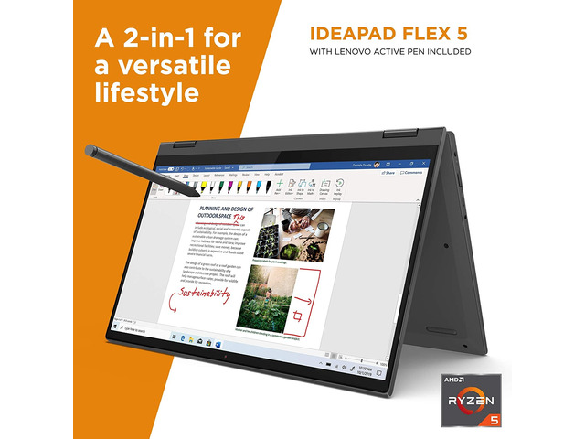 Lenovo Flex 5 14' 2-in-1 Laptop, 14.0' FHD (1920 x 1080) Touch Display, AMD Ryzen 5 4500U Processor, 16GB DDR4 OnBoard RAM, 256GB SSD, AMD Radeon...