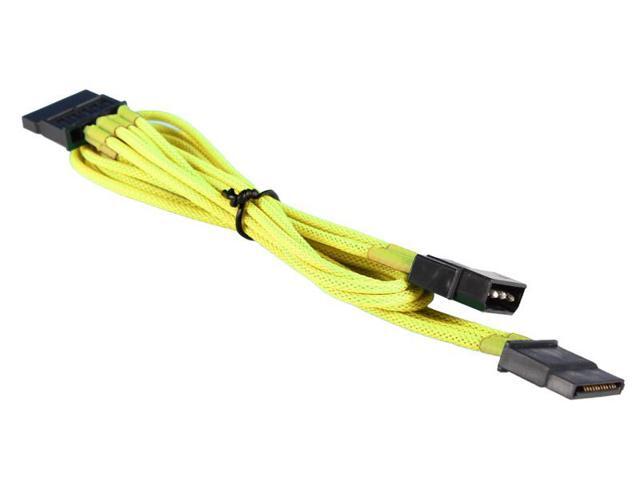 Yellow 4-pin to 2 x SATA Cable Power Cord Premium Braided Adapter