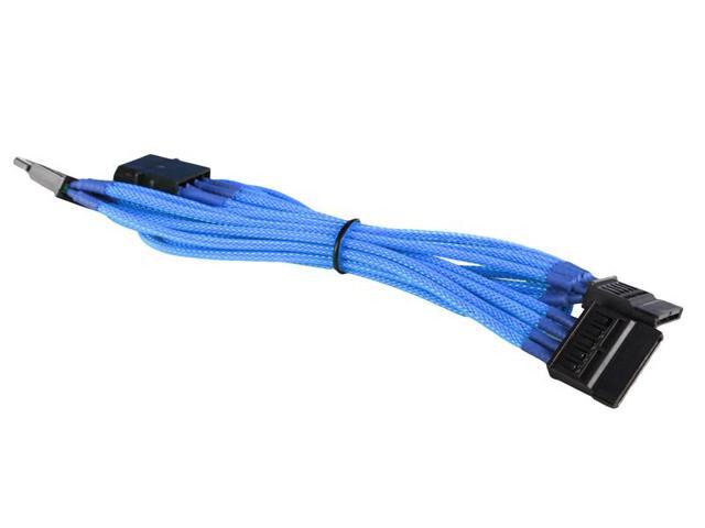 Blue 4-Pin to 3x SATA Cable Cord Premium Braided Adapter PC Computer