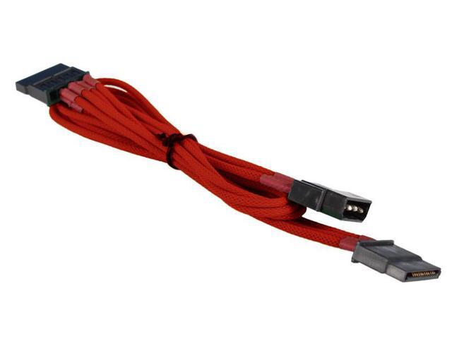 Red 4-pin to 2 x SATA Cable Power Cord Premium Sleeved Braided Adapter