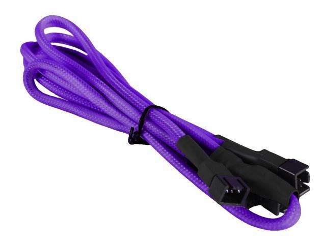 Purple 3-Pin to 4 x 3-Pin Computer Case Black Sleeved Fan Power Y-Splitter Cable for PC Computers