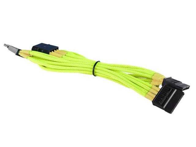 Yellow 4-Pin to 3x SATA Cable Cord Premium Braided Adapter PC Computer