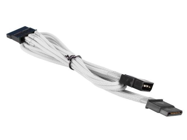 White 4-pin to 2 x SATA Cable Power Cord Premium Sleeved Braided Adapter
