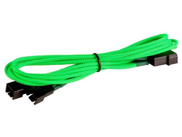 Green 4-pin to 2x 3-Pin Fan Braided Power Cord Cable Adapter PC Computer