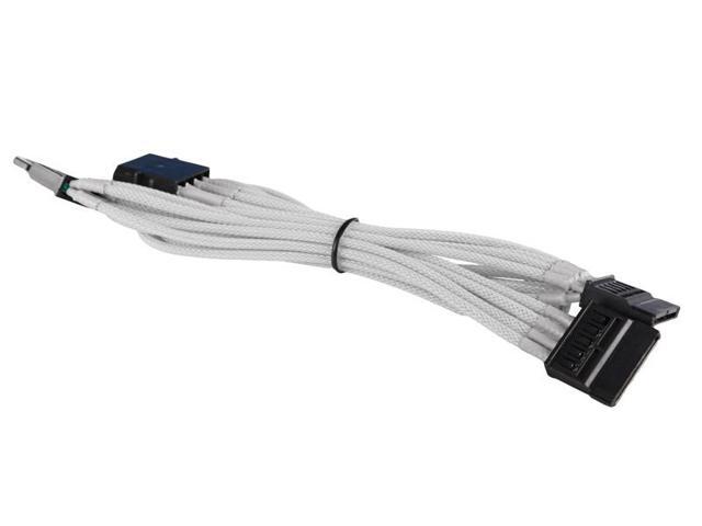 White 4-Pin to 3x SATA Cable Cord Premium Braided Adapter PC Computer