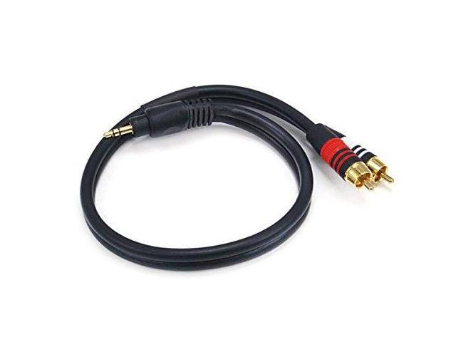 Monoprice 1.5ft Premium 3.5mm Stereo Male to 2RCA Male 22AWG Cable (Gold Plated) - Black