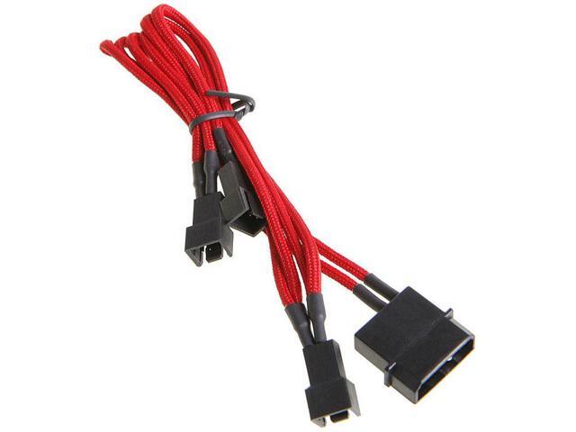 Red 4-pin to Triple 3 Pin 12V Splitter PC Case Computer Cooling Fan Cable Cord Adapter Braided Premium Sleeved
