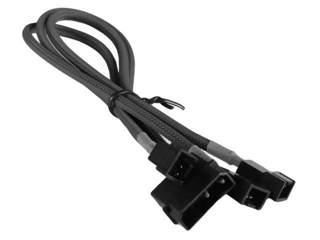 Black 4-pin to 3x 3 Pin 12V Splitter PC Case Computer Cooling Fan Cable Cord Adapter Braided Premium Sleeved