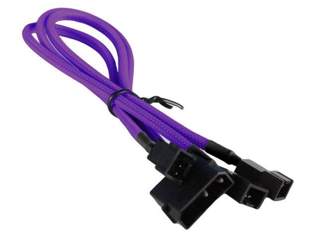 Purple 4-pin to 3x 3 Pin 12V Splitter PC Case Computer Cooling Fan Cable Cord Adapter Braided Premium Sleeved