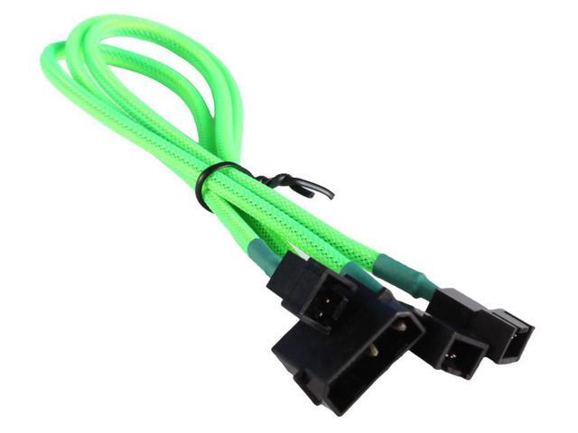 Green 4-pin to 3x 3 Pin 12V Splitter PC Case Computer Cooling Fan Cable Cord Adapter Braided Premium Sleeved