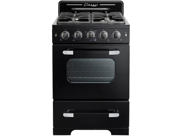 UNIQUE UGP24CRB 2.9 Cu. Ft. Midnight Black Freestanding Classic Retro Convection Gas Range