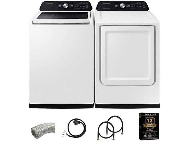 Samsung WA47CG35KIT2 White Top Load High-Efficiency Smart Washer and Dryer Pair 4.7 Cu Ft Washer 7.4 Cu Ft Electric Dr