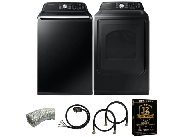 Samsung WA47CG3500K1 Smart 4.7 Cu Ft Top Load Washer & 7.4 Cu Ft Electric Dryer, Sensor Stops Overdrying, Low Vibratio