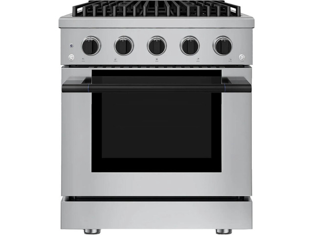 HAUSLANE PRD30FB 4.2 Cu. Ft. Stainless and Matte Black HausPro Slide-In Dual Fuel Convection Range