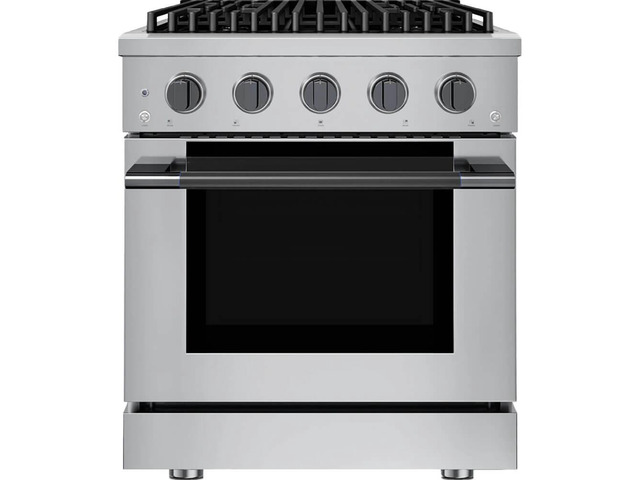 HAUSLANE PRD30BS 4.2 Cu. Ft. Stainless and Black Stainless HausPro Slide-In Dual Fuel Convection Range