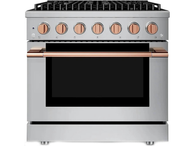 HAUSLANE PRG36RG 5.2 Cu. Ft. Stainless and Rose Gold Freestanding Gas Convection Range