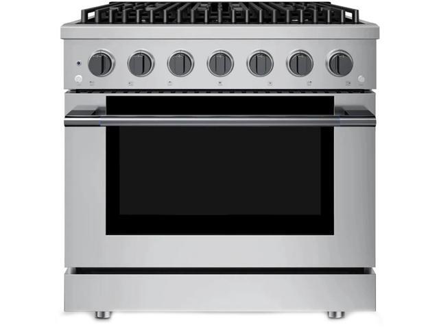 HAUSLANE PRD36BS 5.2 Cu. Ft. Stainless and Black Stainless Freestanding Dual Fuel Convection Range
