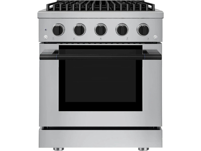 HAUSLANE PRG30FB 4.2 Cu. Ft. Stainless and Matte Black Slide-In Convection Gas Range