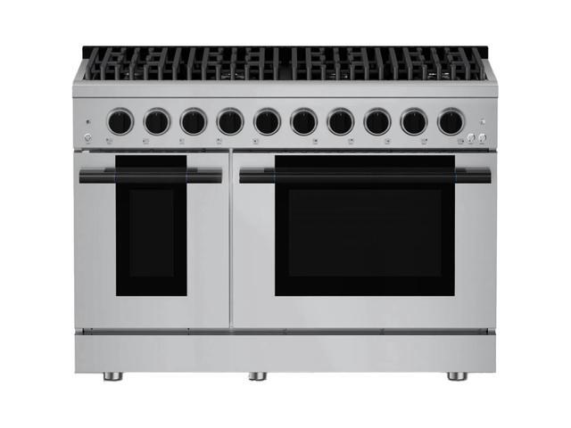 HAUSLANE PRD48FB 6.7 Cu. Ft. Stainless and Matte Black Freestanding Double Oven Duel Fuel Convection Range