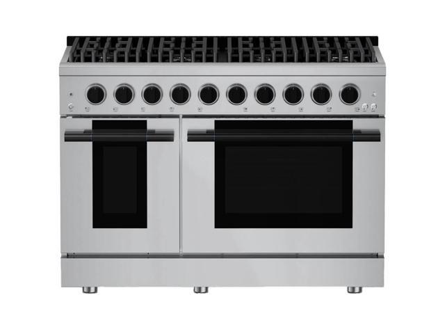 HAUSLANE PRG48FB 6.7 Cu. Ft. Stainless and Matte Black Slide-In Double Oven Gas Convection Range