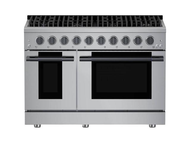 HAUSLANE PRG48BS 6.7 Cu. Ft. Stainless and Black Stainless Slide-In Double Oven Gas Convection Range