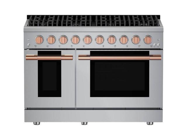 HAUSLANE PRG48RG 6.7 Cu. Ft. Stainless and Rose Gold Slide-In Double Oven Gas Convection Range