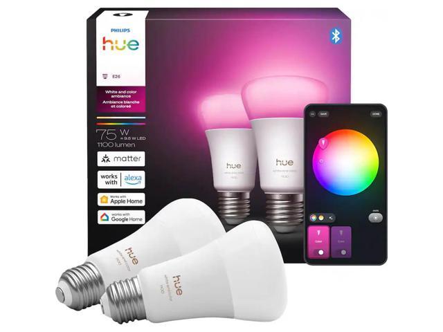 Hue 591172 A19 White and Color Ambiance Smart E26 Bulb - (2 Pack)