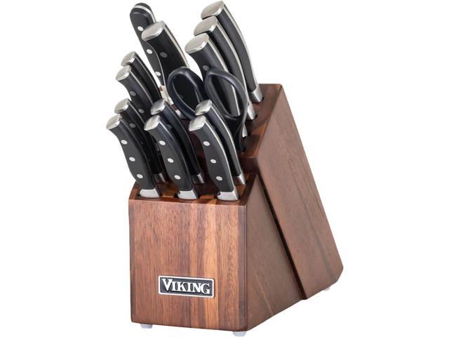 Viking 4009399152BK 15-Piece Stainless Cutlery Set with Acacia Wood Block - Black