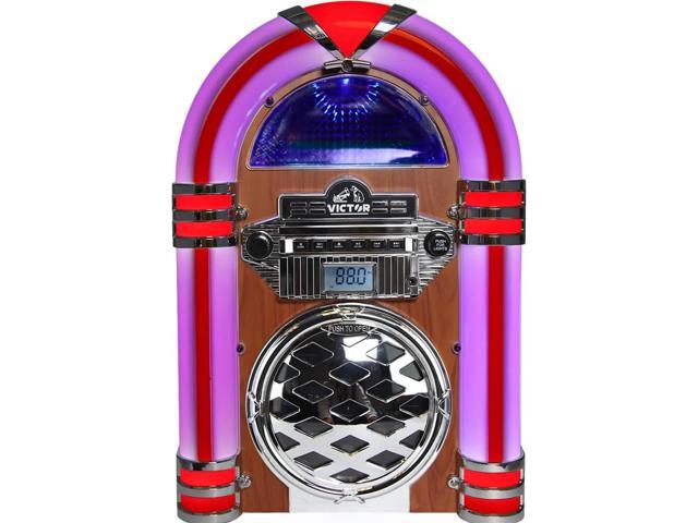 Victor VDTJ1550 BROADWAY Desktop Bluetooth Multicolor LED Lighting Wired Jukebox - Mahogany
