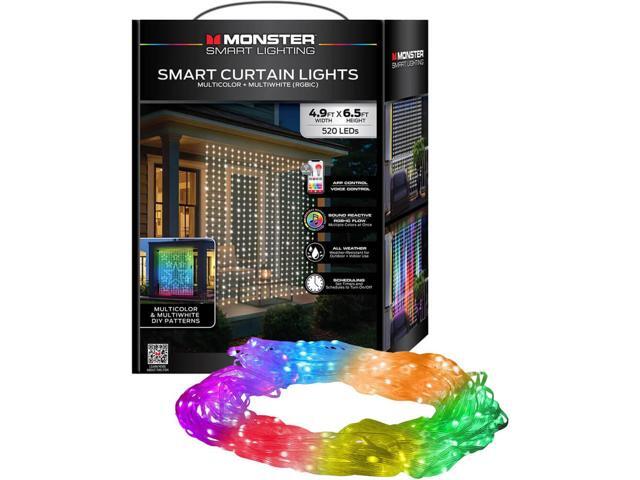 Monster MOW71019ICM 4.9 Ft. x 6.5 Ft. Multicolor and White Indoor and Outdoor Smart LED Curtain Lights