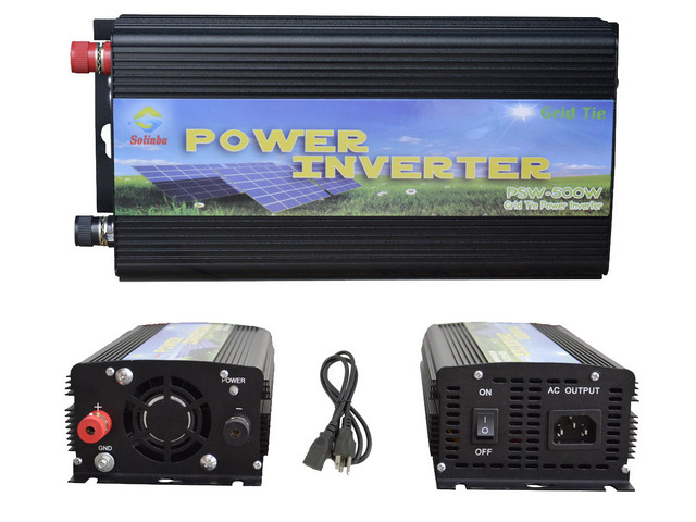 Solinba 500w on grid tie pure sine wave power inverter DC11-28v to AC 90-130v, 46-65Hz, USA plug, black color