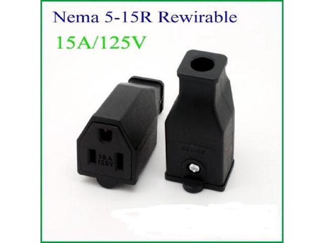 (2 Pack) NEMA 5-15P Receptacle US DIY Rewireable Grounding Power Plug 250V-15A,US Nema-5-15R female connector,NEMA 5-15R Receptacle US Power Cable...