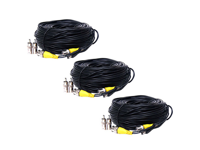 VideoSecu 3 Pack 150ft Video Power Extension Cable Wire Cord with BNC RCA Adapters for CCTV Security Camera DVR Surveillance System 1YN