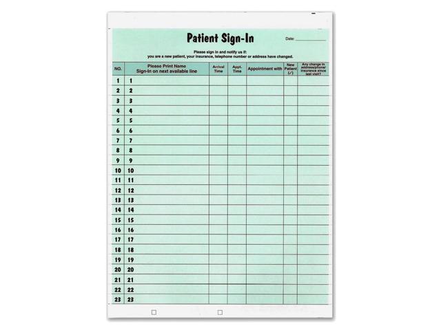 Green Confidential Patient Sign-In Label Forms, 8-1/2' x 11', 23 Peel Off Adhesive Sign In Lines (125 Forms per Pack)