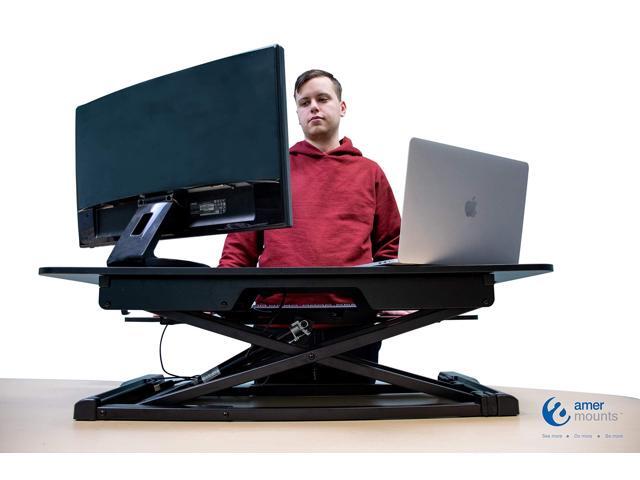 EZRiser36 Height Adjustable Sit/Stand Desk Computer Riser, 36' wide with Keyboard Tray - Black Finish