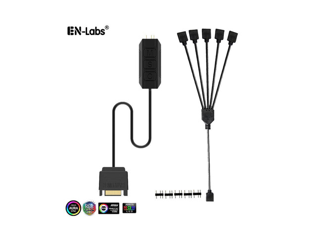 5V 3-Pin RGB / FRGB / ARGB / AURA Controller for Fans and Coolers w/ SATA 5V Power Cable - 1FT RGB 3pin Female 1 to 4 Splitter Cable Include