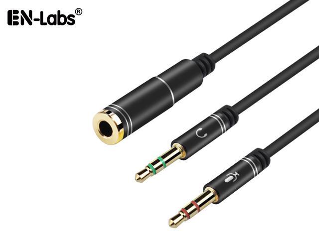 3.5mm Headphone Stereo Audio Mic Y Splitter,Dual 3.5 mm Plug (Audio + Microphone) to 4 Pole Comob Jack Aux Adapter for 4 pin 3.5mm Plug Smartphone.