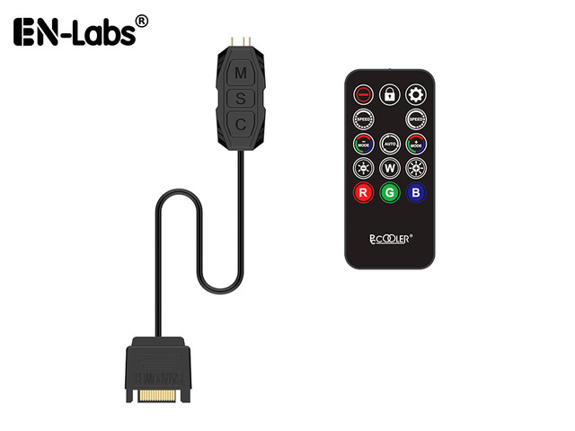 EnLabs Wireless IR Remote 5V ARGB Controller,5V 3 Pin to SATA AURA RGB Controller for Cooling Fan,LED Strip,Case Fan Addressable RGB SYNC-6.6FT...