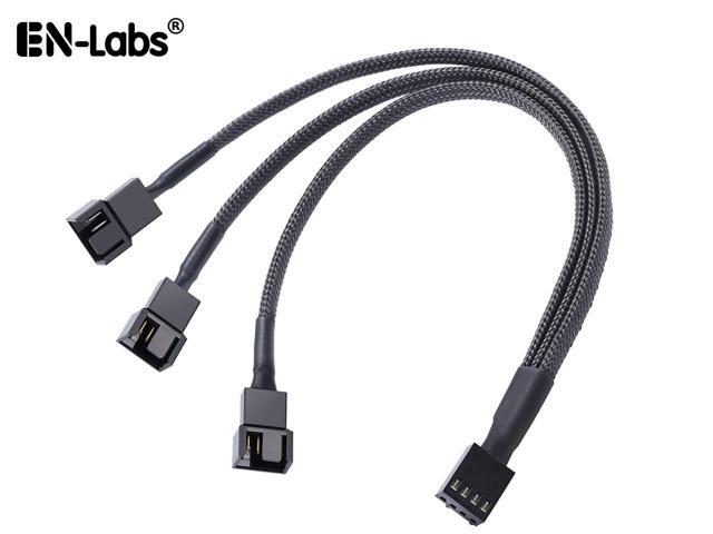 Black Net Jacket Sleeved 10 inch PWM 4pin 1 to 3 4-pins Fan Splitter Hub Power Fan-out Adapter Cable,Motherboard PMW 4-pin header 1x3 Fan-Out Power.