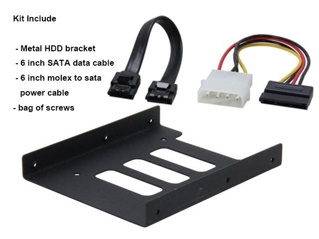2.5 to 3.5 SSD Hard Drive Adapter Metal Mounting Bracket Converter w/ 18 ' SATA Data Cable and 6" Molex 4-pin to SATA 15-pin Power Cable Combo Kit