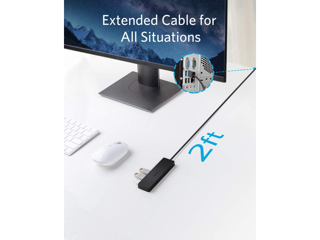 Anker 4-Port USB 3.0 Hub, Ultra-Slim Data USB Hub with 2 ft Extended Cable [Charging Not Supported], for MacBook, Mac Pro, Mac mini, iMac, Surface...