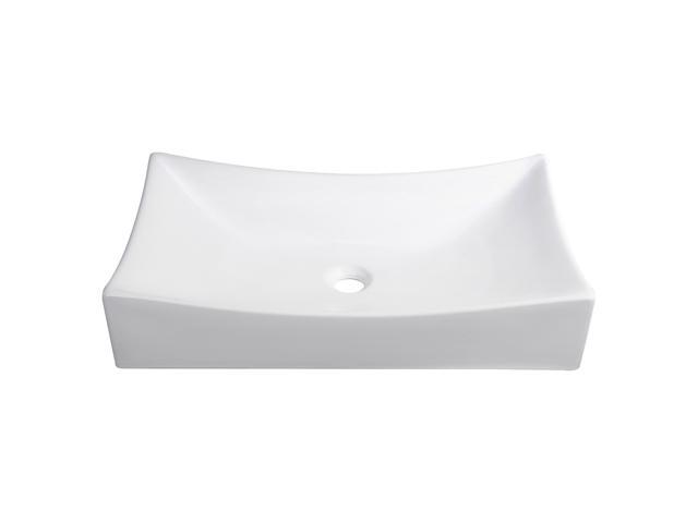 Aquaterior 26'Lx15-5/8'Wx5-1/3'H Rectangle White Porcelain Ceramic Bathroom Sink w/ Free Chrome Drain