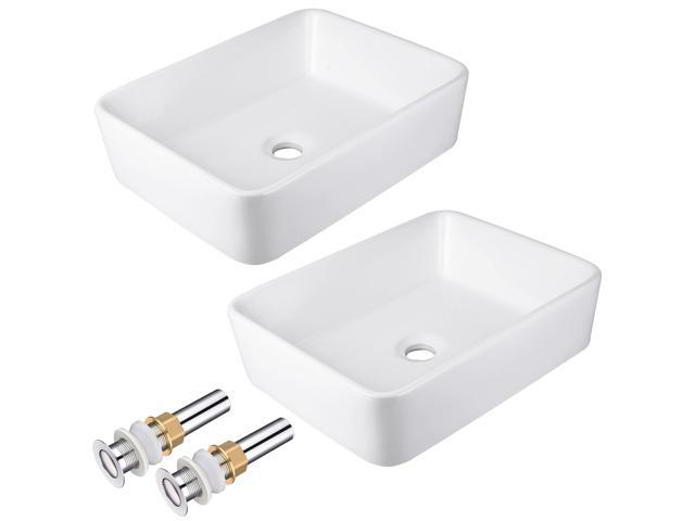 Aquaterior 2 Pcs Rectangle Porcelain Above Counter Vessel Vanity Sink Ceramic Wash Basin with Drain