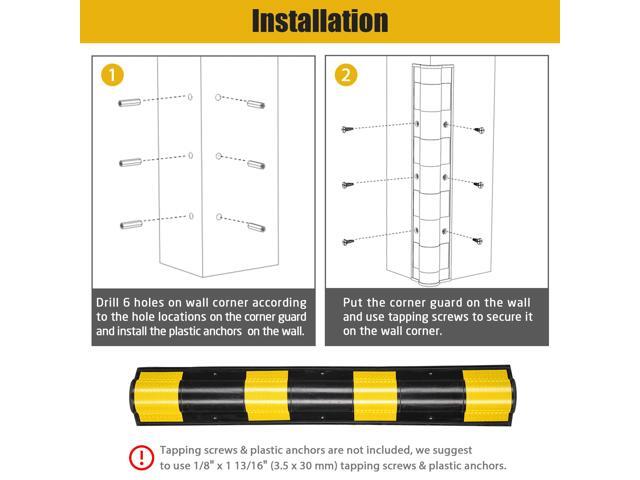 31' Rubber Corner Guard Wall Corner Protector with Reflective Yellow Strips for Garage 2pcs
