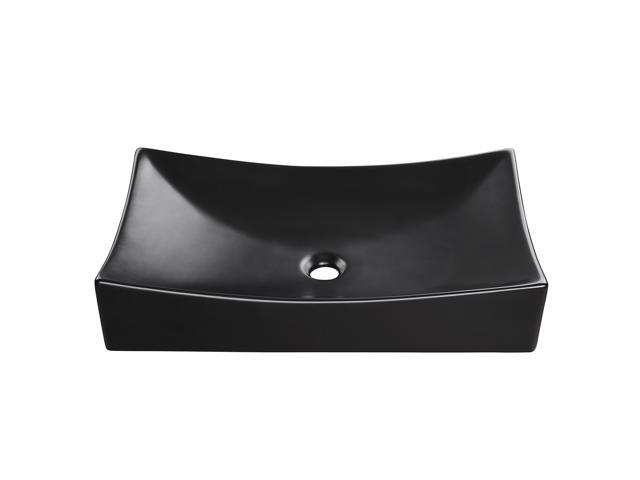 Aquaterior 26' Black Rectangle Bathroom Vessel Sink Above Counter Porcelain Ceramic Vanity Sink Basin w/ Drain