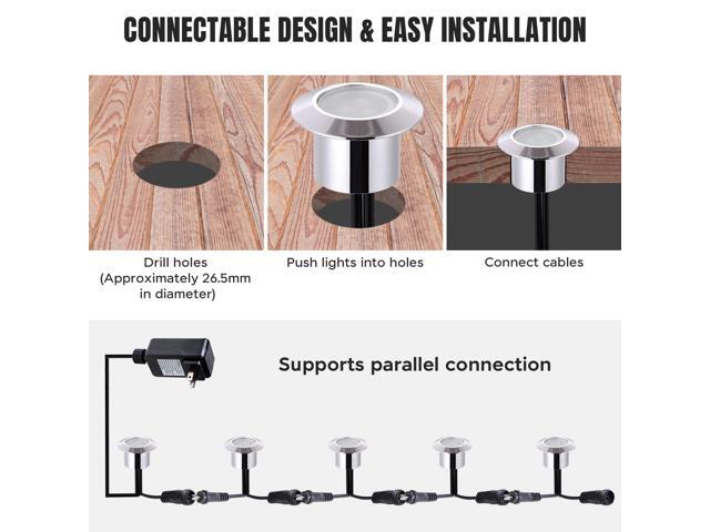 15pcs LED Deck Light Garden Stair Yard Landscape Cool White Lamp W/ Transformer