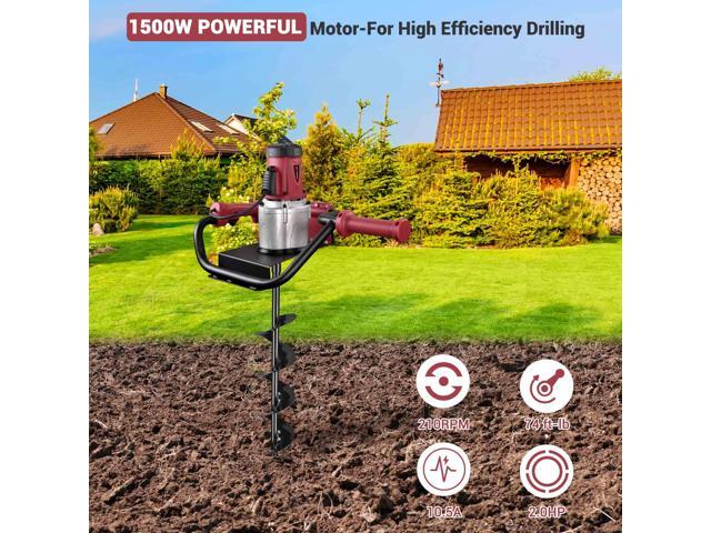 1500W Electric Post Hole Digger Earth Auger Drill Plant Soil Powerhead 6' Bit