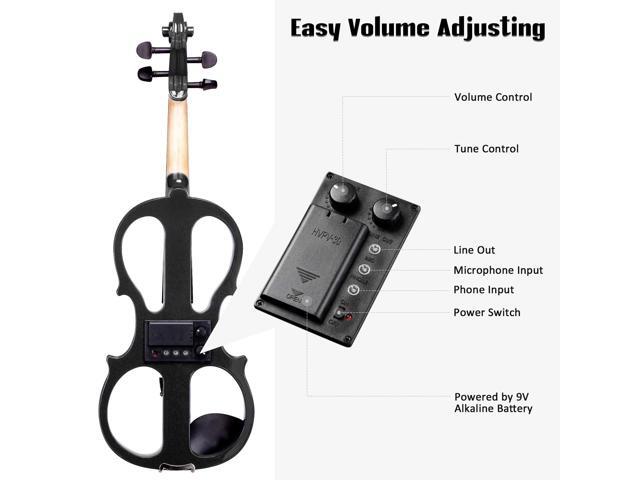 4/4 Electric Violin Full Size Wood Silent Fiddle Bow Headphone Case Black